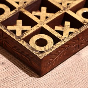 Игра настольная «Крестики-нолики», 13x13 см, дерево шишам, латунь