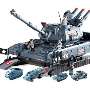 Игровой набор Танк с гаражом внутри + металлические машинки и фигурки