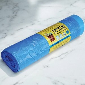 Пакет мусорный с завязками, 60 л. 60*70, рулон, голубой EXTRA, 30шт