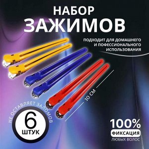 Зажимы для волос, набор - 6 шт., 10(±1) см, МИКС