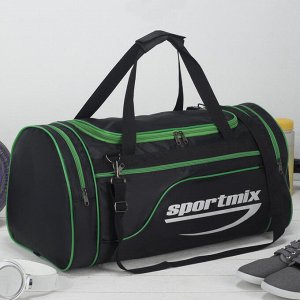 Сумка спортивная, отдел на молнии, с увеличением, 3 наружных кармана, длинный ремень, цвет чёрный/зелёный
