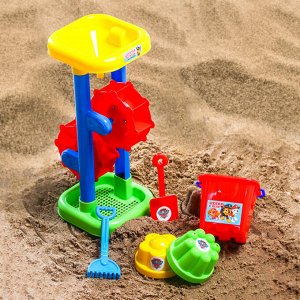 Набор для игры в песке: ведро, мельница, совок, грабли, 2 формочки, цвет МИКС, 530 мл