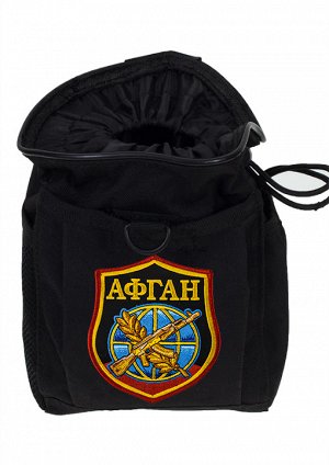 Черная сумка для фляжки в подарок афганцу - для ношения на поясе, авторская нашивка