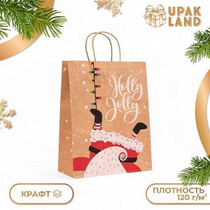Пакет бумажный подарочный новогодний крафт «Гирлянда», 33x26x12 см