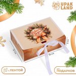 Новый год. Коробка подарочная новогодняя складная, упаковка, «Олени и снежинки», 16 x 12 x 5 см.