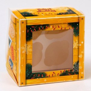 Коробка для 4 капкейков с окном «С Новым годом», 16*16*10 см