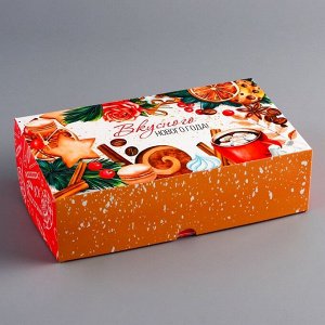 Коробка складная, кондитерская упаковка без окна "Вкусного Нового года!", 25 х 15 х 7 см, Новый год