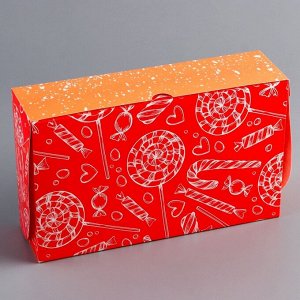 Коробка складная, кондитерская упаковка без окна "Вкусного Нового года!", 25 х 15 х 7 см, Новый год