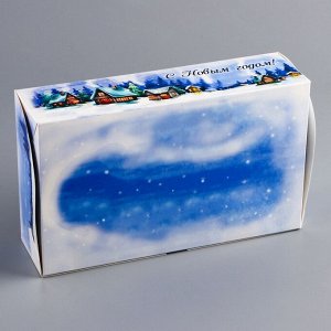 Коробка складная, кондитерская упаковка с окном "Зимняя деревенька", 25 х 15 х 7 см, Новый год