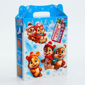 Подарочная коробка Новогодняя ПОДАРОК ХРОМ «Лесная банда» с игрой и анимацией 17x6.8x20 см