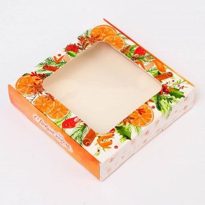 Подарочная коробка складная с окном «С Новым годом!», 13*13*3 см