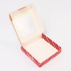 Подарочная коробка сборная с окном «Снегири», 13x13x3 см