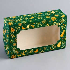 Коробка складная, кондитерская упаковка с окном "Счастливых моментов" , 25 х 15 х 7 см, Новый год