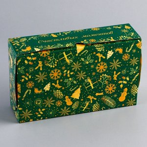 Коробка складная, кондитерская упаковка с окном "Счастливых моментов" , 25 х 15 х 7 см, Новый год