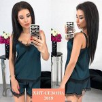 Комплект домашний женский с кружевной отделкой (топ и шорты)