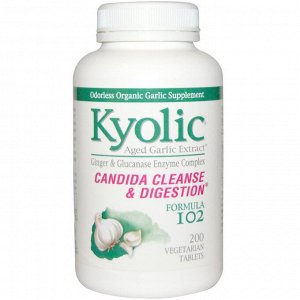 Kyolic, Aged Garlic Extract, Candida Cleanse & Digestion, Formula 102, 200 Vegetarian Tablets