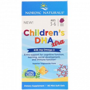 Nordic Naturals, Children's DHA Xtra, Ягодный пунш, 636 мг, 90 мягких мини-таблеток