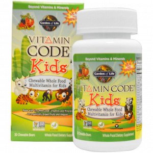 Garden of Life, Vitamin Code, жевательные цельнопищевые мультивитамины для детей, со вкусом вишни, 30 жевательных мишек