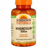 Sundown Naturals, Магний, 500 мг, 180 капсуловидных таблеток