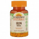 Sundown Naturals, Железо, 65 мг, 120 таблеток