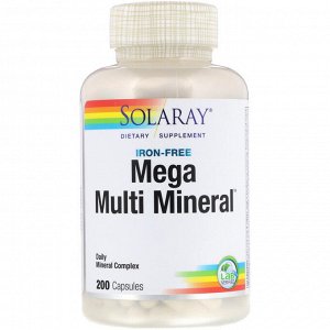 Solaray, Mega Multi Mineral, без железа, 200 капсул