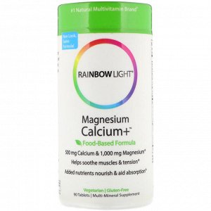 Rainbow Light, Магний и кальций+, пищевая формула, 90 таблеток