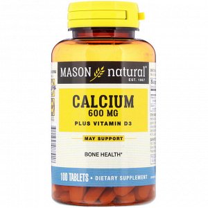 Mason Natural, Кальций плюс Витамин D3, 600 мг, 100 таблеток