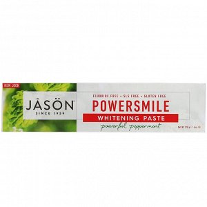 Jason Natural, PowerSmile, паста для защиты от зубного налета с эффектом отбеливания, перечная мята, 170 г