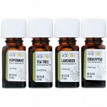 Aura Cacia, Откройте для себя комплект эфирных масел, 4 флакона, 0,25 унций (7,4 мл) каждый.