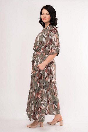 #68749 Платье Хаки/коричневые цветы