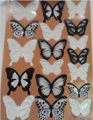 Стикеры для декора  чёрно-белые бабочки