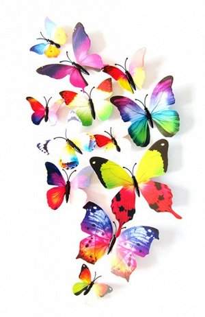 Набор декоративных 3D бабочек 12 шт (радужные)