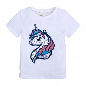 Детская футболка с пайетками, принт "Единорог", цвет белый