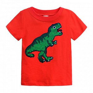 Детская футболка с пайетками, принт "Дино", цвет красный
