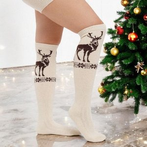 Гольфы шерстяные (100% шерсть),цвет БЕЖЕВЫЙ с рисунком, Монголия