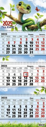 Календарь квартальный 3-х  блочный, 2025 г., &quot;Змейка на ветке&quot;, 9505
