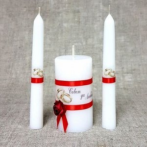 Набор свечей &quot;Совет да любовь с розой&quot; красный: Родительские свечи 1,8х15;Домашний очаг 5,2х