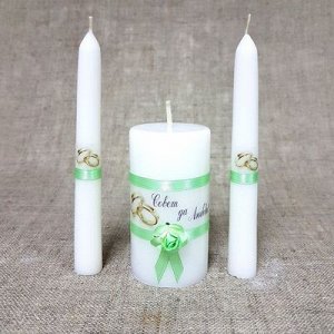 Набор свечей "Совет да любовь с розой" мятный: родительские свечи, домашний очаг