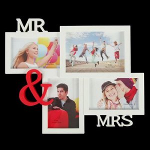 Фоторамка пластик на 4 фото 10х15, 13х18 см "Mr&Mrs" белая 40х33х2 см