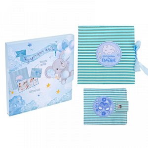 Подарочный набор "Сокровище наше голубой" книга малыша 16*16 текстильная, чехол для бирки