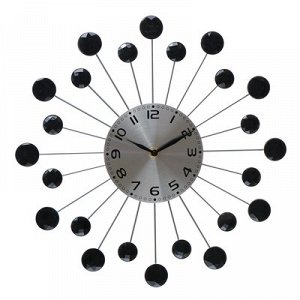 Часы настенные, серия: Ажур, Лучики, чёрные кристаллы, d=34 см микс