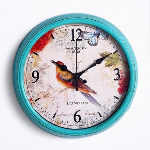 Часы настенные, серия: Животный мир, "Канарейка", голубая рама, d=35 см
