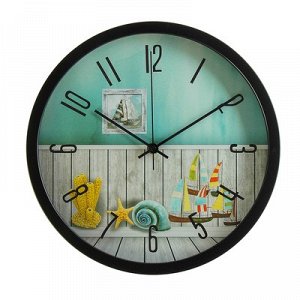 Часы настенные, серия: Море, "Маяк", d=30 см, арабские цифры, микс