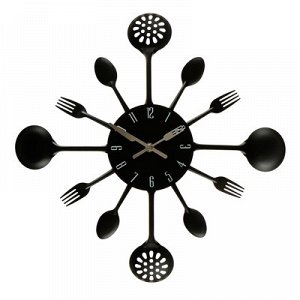 Часы настенные, серия: Кухня, Вилки, ложки, поварешки, черные, d=35 см, микс