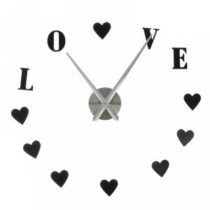 Часы-наклейка. серия: Интерьер. "LOVE". сердечки вместо цифр. чёрные. 120 см