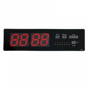 Часы настенные электронные с календарём, красные цифры, 48х5х13 см