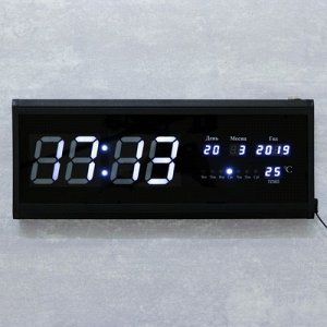 Часы настенные электронные, с термометром и календарём, белые цифры, 48х19х3 см