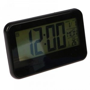 Часы-будильник электронные, подсветка с датчиком звука, дни недели, чёрные, 9.5х15.5 см