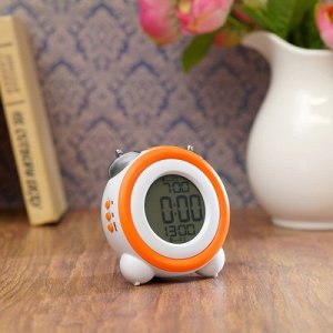 Часы-будильник электронные, с подсветкой, два будильника, дата, оранжевые, 11.5х10.5х7 см
