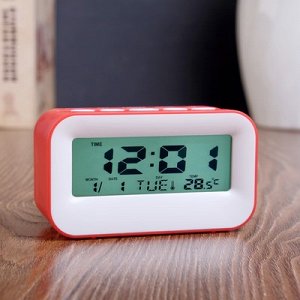 Часы электронные Кретас будильником, с термометром и календарём, 11х6х4,5 см, микс